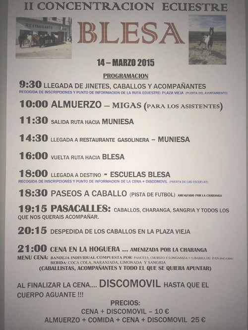 II concentración ecuestre de Blesa. Programa.