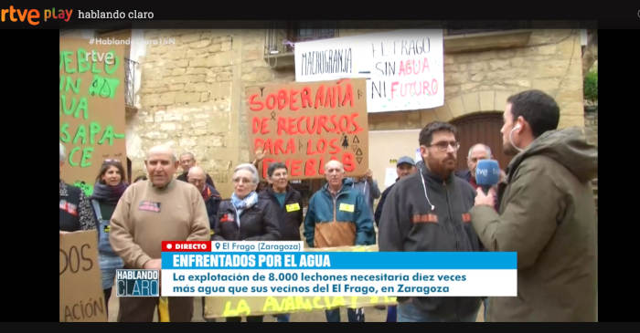 Protestas en El Frago porque amenazan quitarles su escasa agua con un pozo aguas arriba, para una macro-granja porcina en Biel. Similar caso al río Aguasvivas entre Huesa y Blesa.