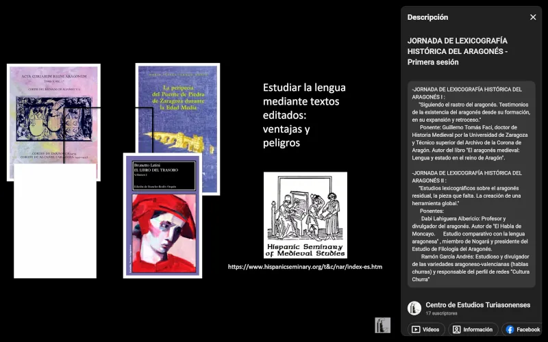 9 de mayo de 2026. Jornada de LEXICOGRAFIA HISTÓRICA DEL ARAGONÉS. Intervención de Tomás Faci