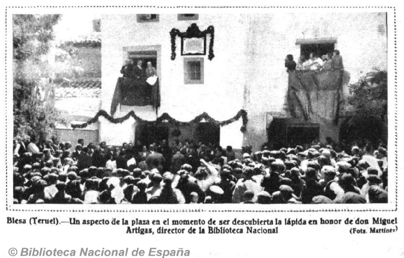 Homenaje a Miguel Artigas Ferrando en Blesa (Teruel) en 1931.  Foto de "Mundo Gráfico" 1931