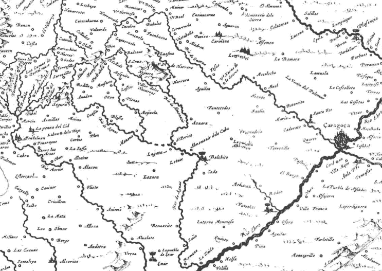 Antiguo mapa de Aragón de Labaña. Clic para ampliar en su totalidad.