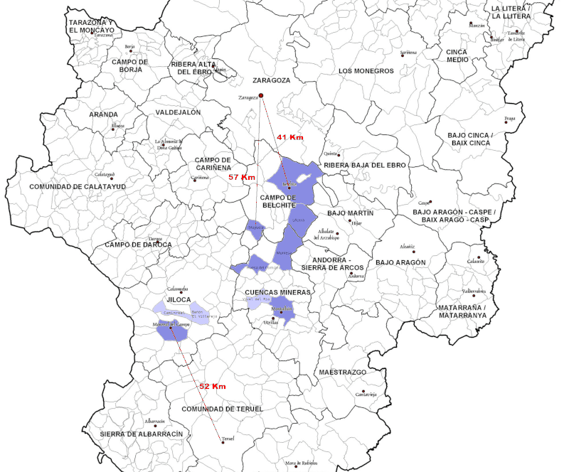 Mapa de Aragón, donde constan los términos municipales que publicaron que la floración del azafrán fue breve