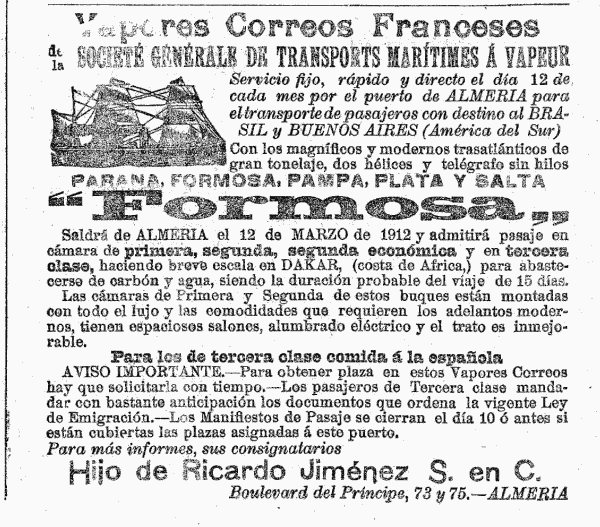 Anuncio de una naviera transatlántica y sus varias clases