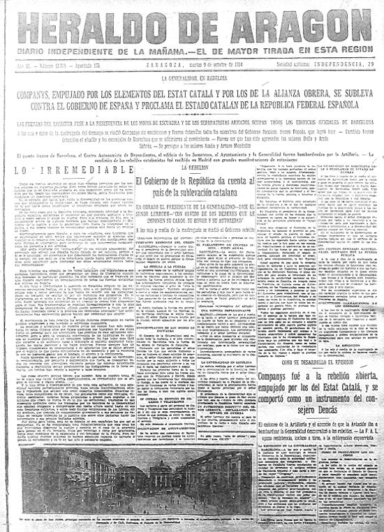 Titulares de la proclamación del Estado Catalán en 1934.