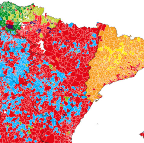 Partido más votado, por municipio, en las elecciones generales de España abril 2019