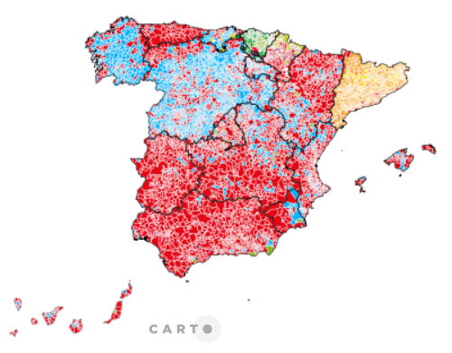 Partido más votado, por municipio, en las elecciones generales de España abril 2019