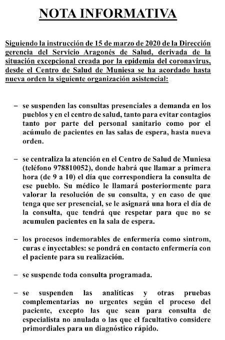 Comunicado Médico Muniesa marzo 2020.