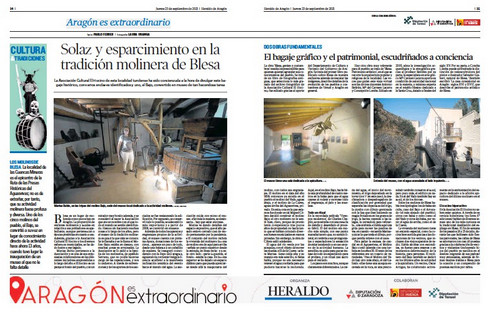 Dos página de Heraldo de Aragón dedicadas a la tradición molinera de Blesa.