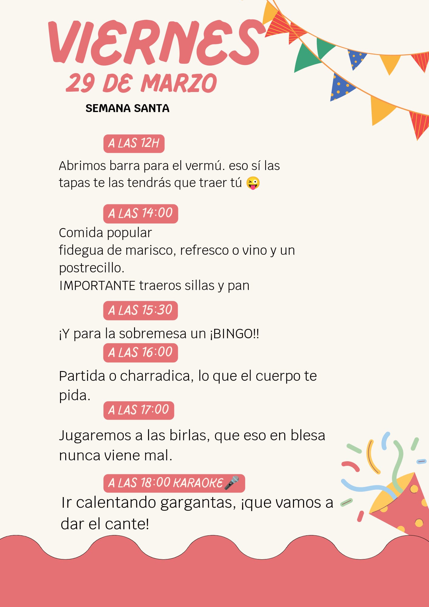 Viernes 29 de marzo de 2024. Fiesta, comida, juegos tradicionales