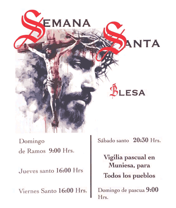 Horarios celebraciones religiosas Semana Santa 2025 en Blesa (Teruel)