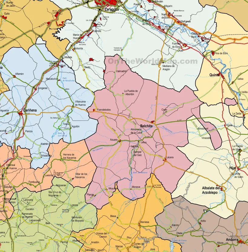 Mapa de carreteras al sur de Zaragoza, para llegar a Blesa