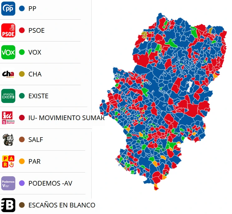Mapa de partidos ganadores por municipio