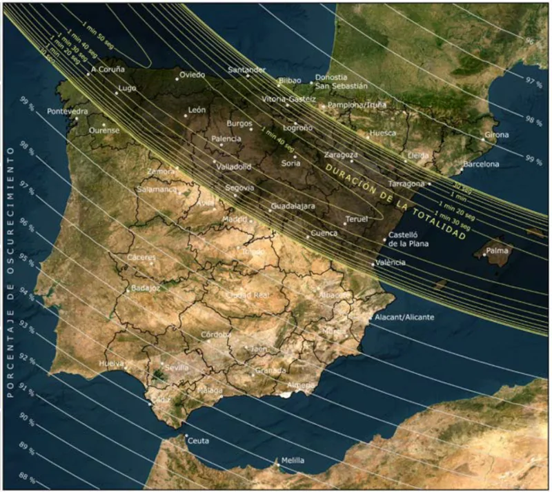 Eclipse total de sol de 12 de agosto de 2026 en el norte de Teruel y sur de Zaragoza (Blesa, Huesa del Común, Muniesa, Josa, Plou...)