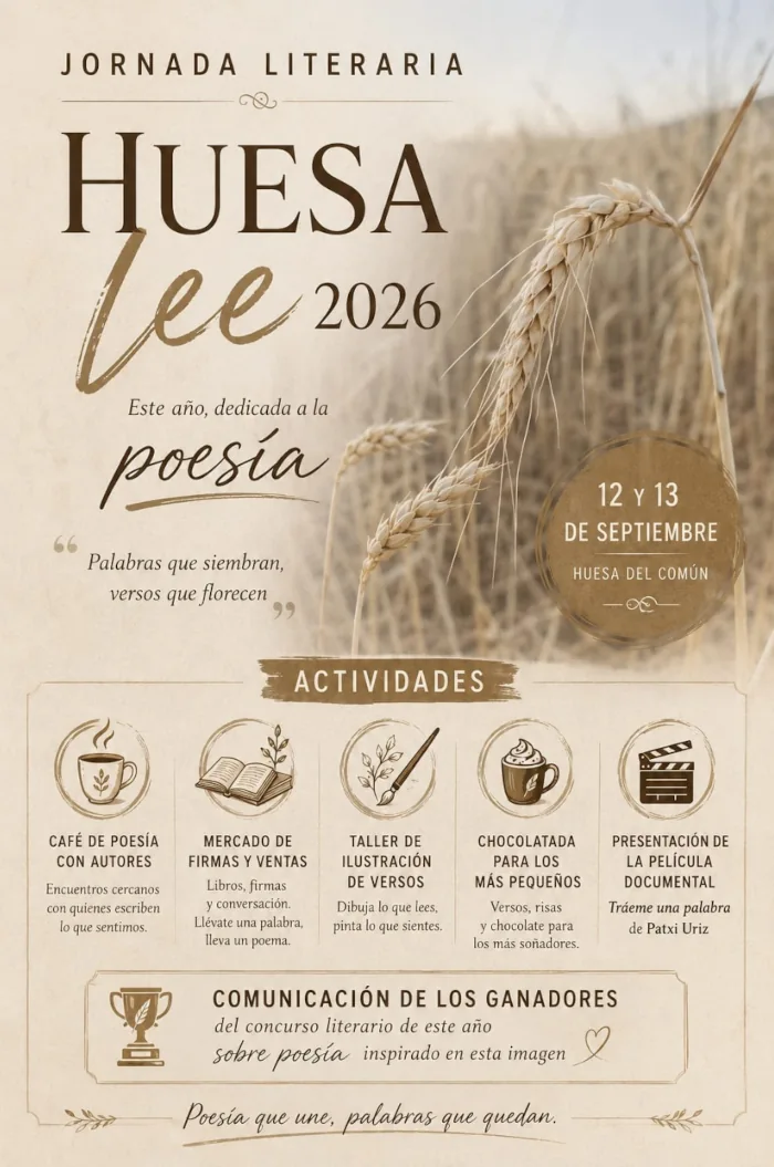 12 y 13 de septiembre 2026 en Huesa del Común (Aragón). Huesa lee dedicado a la poesía