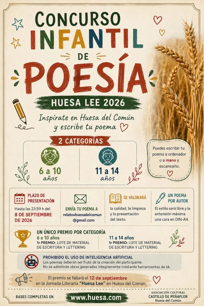 12 y 13 de septiembre 2026 en Huesa del Común (Aragón). Huesa lee dedicado a la poesía.