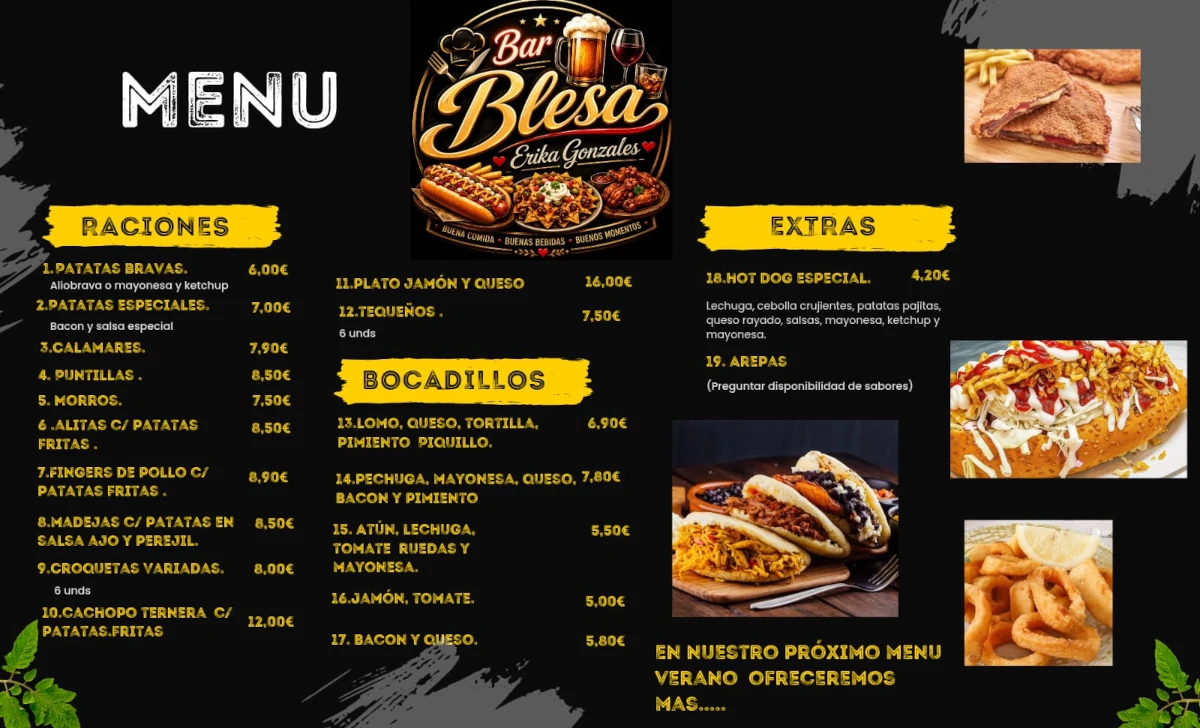 Bar de Blesa (Teruel), carta de junio 2026