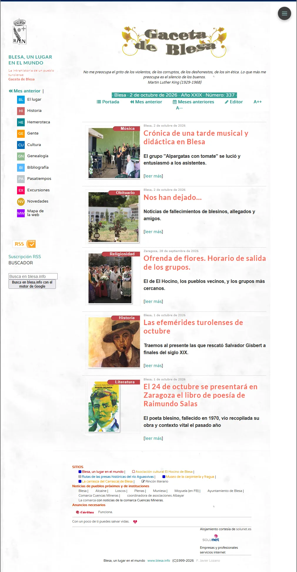 Estética de la Gaceta de Blesa hasta septiembre de 2026.