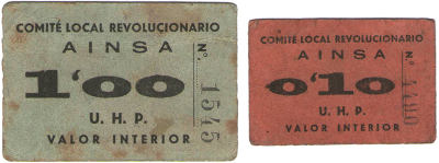 Ainsa. Billetes locales de la comisión gestora