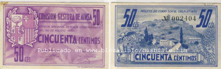 Ainsa. Billetes locales de la comisión gestora