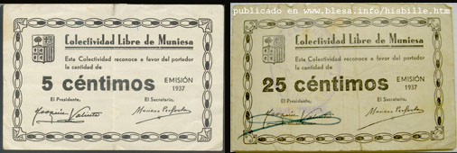 Muniesa (Teruel) Moneda divisionaria durante la guerra civil de 1936