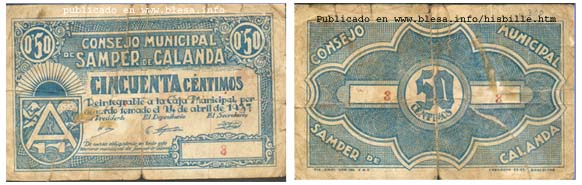 Samper de Calanda (Teruel) Moneda divisionaria durante la guerra civil de 1936