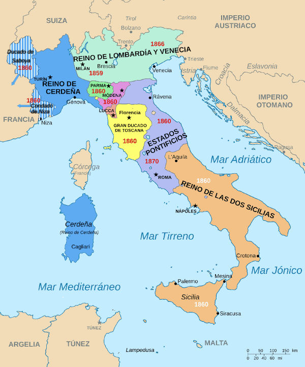 Cronología de la integración de reinos de la futura Italia en el reino de Cerdeña