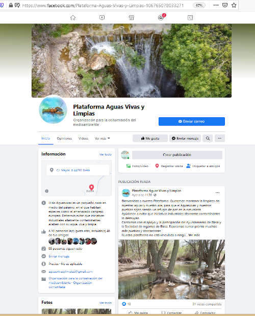 Imagen del foro creado en Facebook. Plataforma Aguas Vivas y limpias