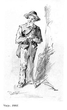 Imagen de un viejo dibujada por Salvador Gisbert en 1881, quizá similar a un romancero de la época