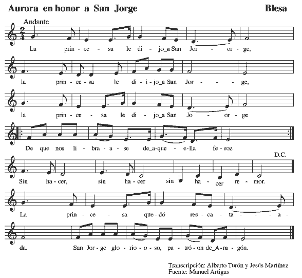 Partitura de la aurora de San Jorge