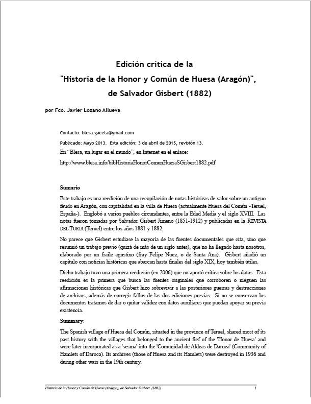 portada del Historia del Común de Huesa