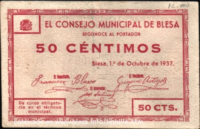 Anverso del billete de 50 céntimos