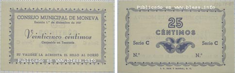 Moneva (Zaragoza) Moneda divisionaria durante la guerra civil de 1936