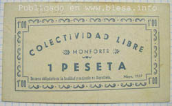 Monforte (Teruel) Billete local durante la guerra civil de 1936