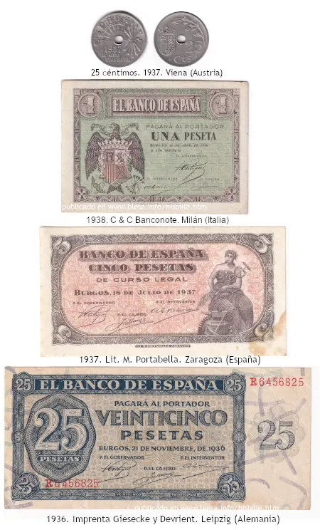 Monedas y billetes emitidos durante la guerra civil española de 1936-1938, por el bando sublevado
