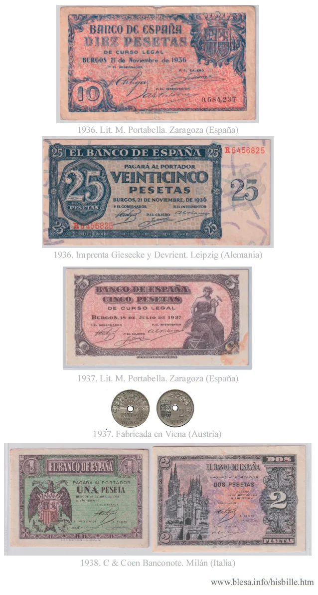 Monedas y billetes emitidos durante la guerra civil española de 1936-1938, por el bando sublevado