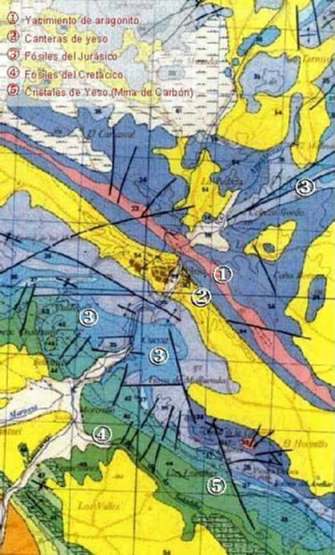 Yacimientos y mapa geológico de los alrededores de Blesa