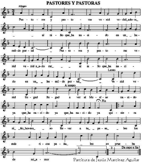 Partitura del villancico de Blesa de Pastores y pastoras