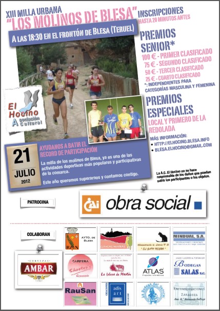 Cartel de la XIII milla de los molinos de Blesa