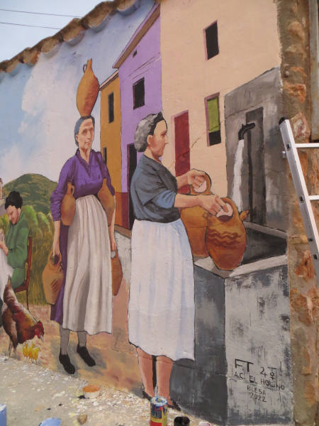 Firma en la pintura mural de Angel Tomás y Fátima Tomás, en Blesa (Teruel)