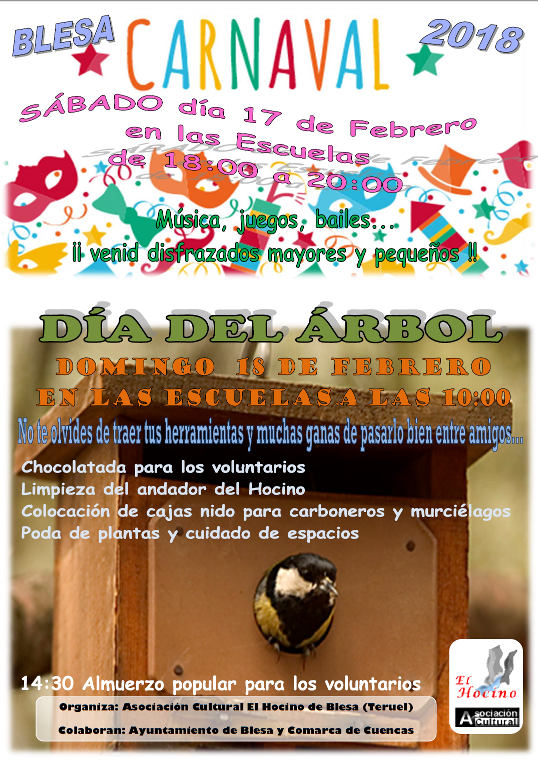 Cartel disfruta en Blesa, carnaval y día del árbol