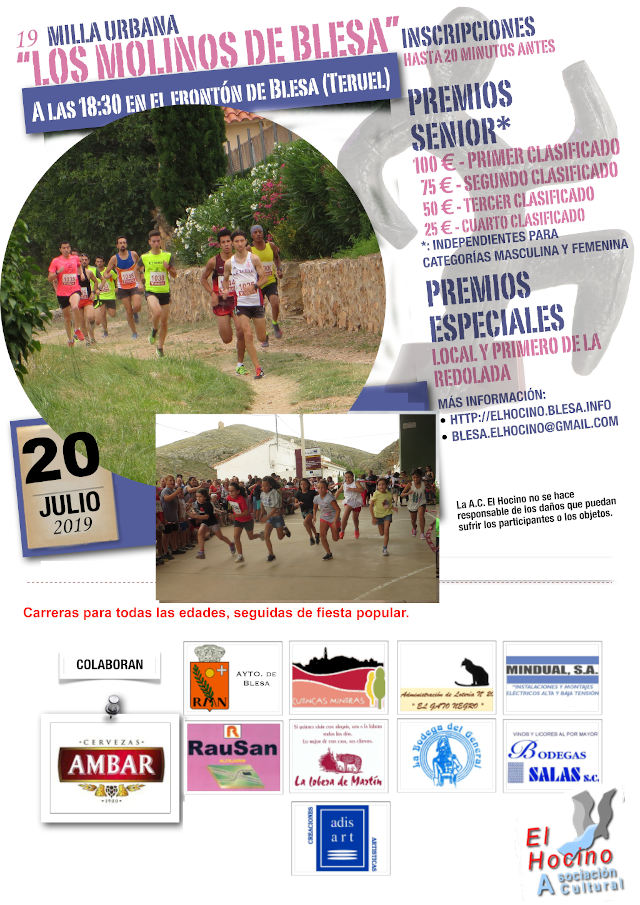Cartel anunciador XIX milla de los molinos de Blesa (Teruel) 2019