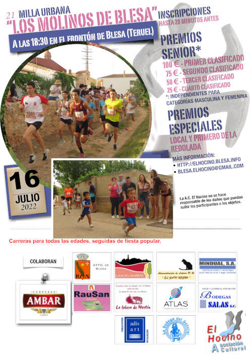 Cartel de la XXI milla de los molinos de Blesa (Teruel) 2022
