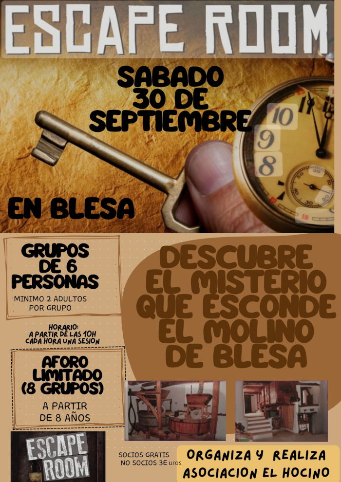 Escape room en el Molino Bajo de Blesa (Teruel) el 30 de septiembre