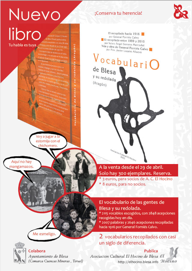 Cartel libro 'Vocabulario de Blesa y su redolada' desde finales de abril de 2023.