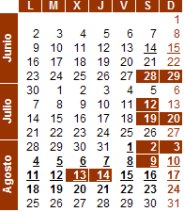 Calendario de actividades. Busca días subrayados o destacados