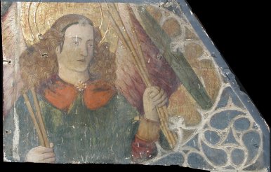 Una de las tablas en depósito. (Museo de Zaragoza). Antes de su restauración.