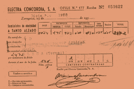 Recibo de Electro Concordia, de diciembre de 1958