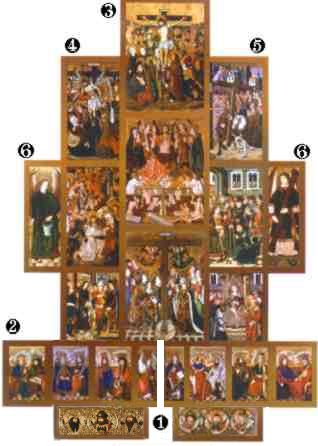 Montaje de la disposición probable de las tablas del retablo de la Santa Cruz de Blesa.
